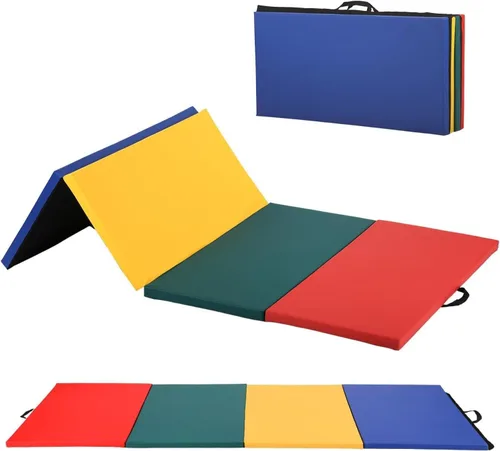 Miniatura 15 de Colchoneta de gimnasia portátil plegable de 4 x 8/2 x 6 pies, tapete de ejercicio de piel sintética con asas de transporte para entrenamiento en Rosa