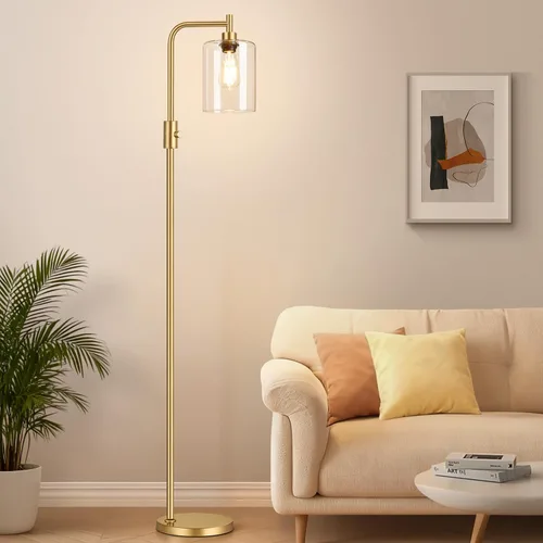 Miniatura 23 de 【Actualizada】Lámpara de pie regulable para sala de estar con pantalla de cristal, lámpara de pie moderna de níquel cepillado con bombilla LED de 900