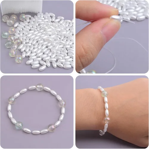 Miniatura 5 de 1000 cuentas de perlas ovaladas lisas de arroz de avena, cuentas espaciadoras sueltas de plástico con una caja de plástico para pulseras