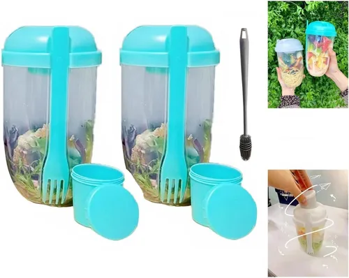 Miniatura 6 de Vaso coctelero de ensalada Keep Fit 2022 con tenedor y soporte para aderezo, cepillo de lavado fresco, recipiente de salud, desayuno portátil