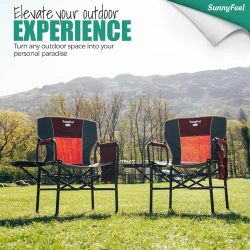 Miniatura 4 de SUNNYFEEL Silla de directores de camping, resistente, silla plegable portátil de gran tamaño con mesa auxiliar, bolsillo para playa, pesca, viaje