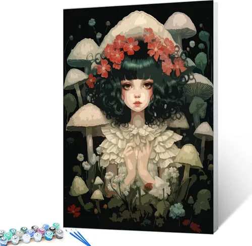 Pintura por números para principiantes, color verde, pelo rizado, muñeca de ángel, pintura por números sobre lienzo, fácil de pintar, arte de