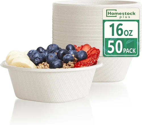 Miniatura 12 de Homestockplus Cuencos desechables de 16 onzas, cuencos de papel pequeños de alta resistencia, hechos de cuencos biodegradables de bagazo natural