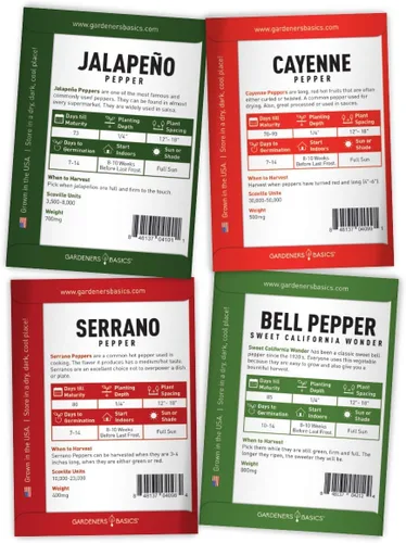 Miniatura 7 de Gardeners Basics, Semillas de pimiento para plantar 8 variedades, Jalapeño, Habanero, Pimiento, Cayena, Cera caliente húngara, Anaheim, Serrano