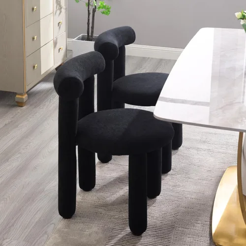 Miniatura 14 de DUOMAY Juego de 4 Sillas de Comedor Modernas Negras de Bouclé, Sillas de Cocina Tapizadas Sherpa Sin Brazos con Respaldo de Barril, Sillas
