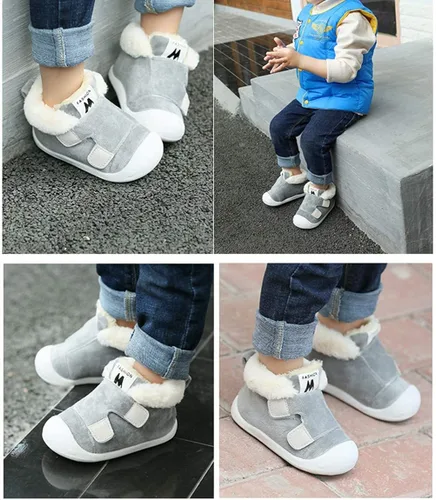 Miniatura 5 de OAISNIT Botas de nieve para bebés y niñas con suela de goma antideslizante, zapatos de invierno con pantuflas casuales de piel de felpa cálida