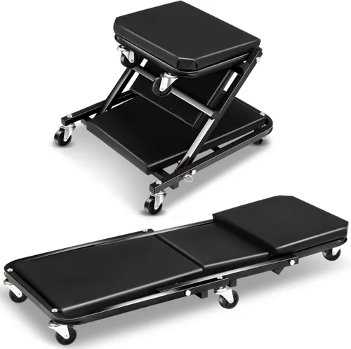 Camilla Mecánica Plegable, 2 en 1 Camilla Mecánica Z con Ruedas para Garaje y Asiento, Silla de Mecánico con Rodillos de 36 Pulgadas para Debajo del