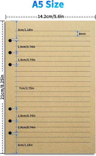 Miniatura 2 de Papel rayado A5 vintage recargable, papel de recambio retro A5 para carpetas de 6 anillos, planificador, diario de viaje, cuaderno, papel de relleno