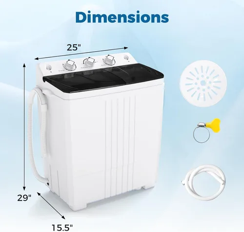 Miniatura 4 de COSTWAY - Lavadora portátil, lavadora de doble bañera con capacidad de 20 libras, lavadora de 12 libras y centrifugadora de 8 libras con bomba