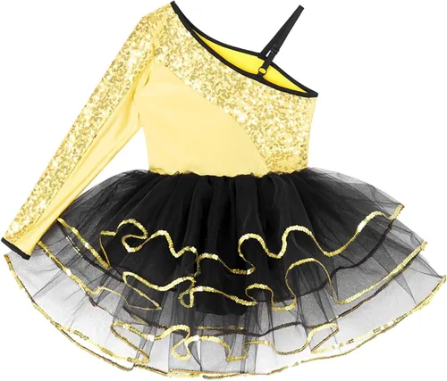 Miniatura 4 de Disimlarl Vestido tutú de ballet para niñas, leotardo con lentejuelas, falda moderna de jazz latino, vestido de patinaje