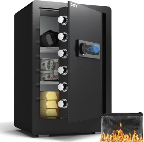 Miniatura 11 de DAYI Caja de seguridad biométrica de huellas dactilares, caja fuerte para el hogar de 0.8 pies cúbicos con bolsa ignífuga, panel táctil digital