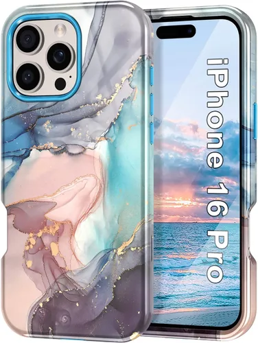 Miniatura 30 de Btscase Funda para iPhone 16e (2025), [probada en caídas de grado militar] Diseño de patrón de mármol delgado, resistente, a prueba de golpes