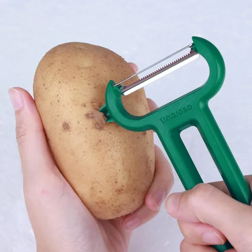 Miniatura 5 de Linoroso Juego de 3 peladores de verduras con pelador recto, pelador dentado y pelador en Y juliana, apto para lavavajillas, pelador de frutas Verde