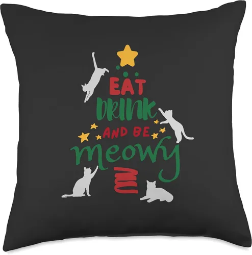 Miniatura 4 de jovy fits Eat Drink and Be Meowy Almohada de Navidad de gato feo, 16 x 16 pulgadas, multicolor