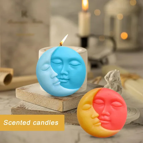 Miniatura 5 de Newmemo Sun & Moon Moldes de jabón de silicona con cara de luna creciente, moldes de jabón de silicona para manualidades para barra de loción