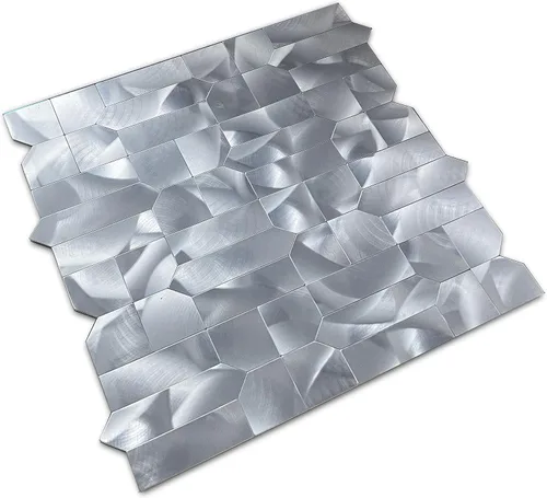 Miniatura 2 de XUANINY Azulejos de metal para salpicaduras de 5 hojas, autoadhesivas, múltiples formas, mosaico de aluminio 3D para decoración de cocina y baño