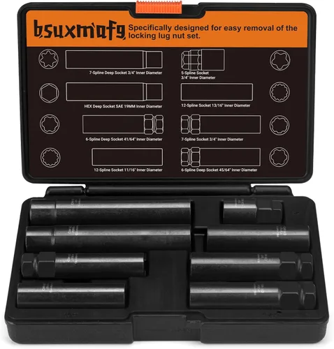 Miniatura 8 de Kit de extracción de bloqueo de rueda de 8 piezas, juego de llaves maestras de tuercas métricas SAE, llave de bloqueo de rueda para quitar