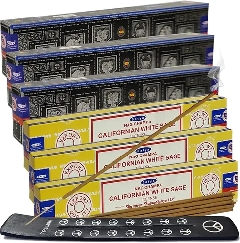 Miniatura 7 de Varillas de incienso de Sangre de Dragón y Palo Santo con soporte, paquete de variedad de la marca House of Nag Champa y Trumiri