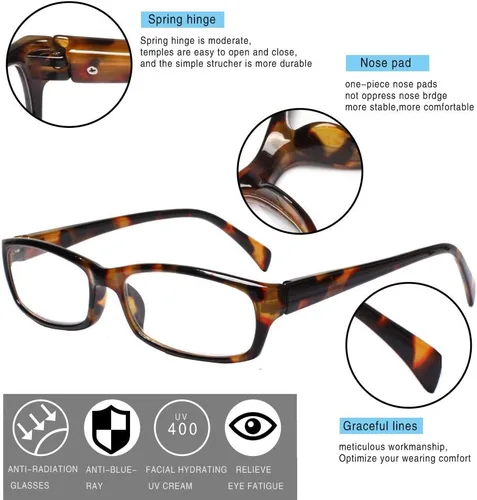 Miniatura 3 de Henotin Paquete de 5 lentes de lectura con bloqueo de luz azul, antifatiga ocular, anteojos de lectura para computadora para mujeres y hombres