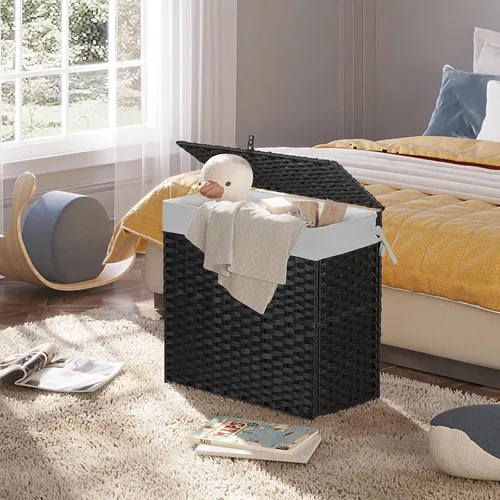 Miniatura 8 de Greenstell Cesta de ropa sucia con tapa, cesta grande de ropa de 125L con 3 secciones y bolsas de forro extraíbles de 2 secciones y 5 bolsas de Negro