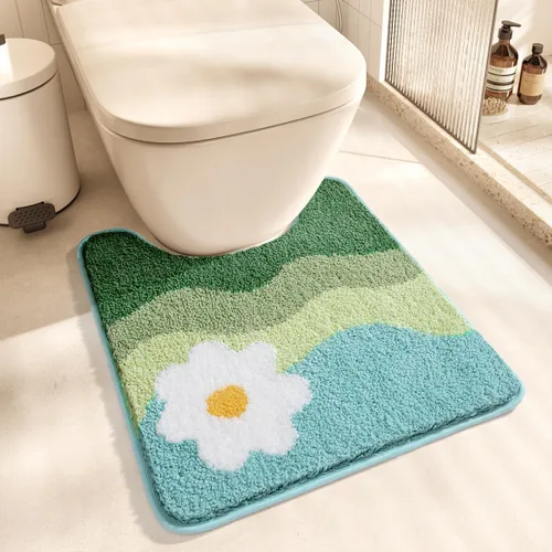 Miniatura 17 de Bonito tapete para inodoro en forma de U, de microfibra ultra suave, antideslizante, absorbente de agua, lavable a máquina, tapete de ducha de 20 x