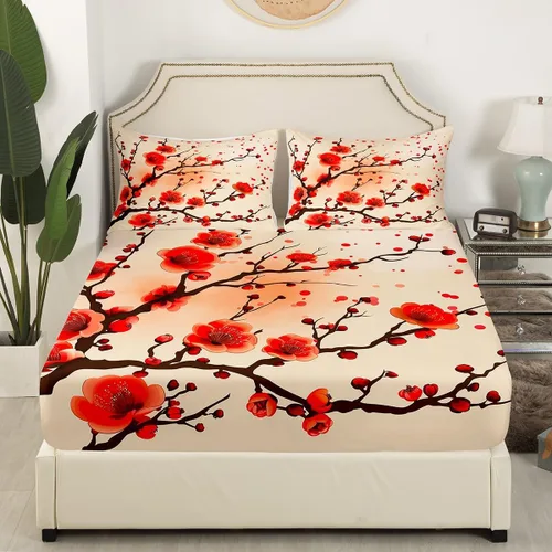 Miniatura 3 de Sábana bajera ajustable con diseño floral botánico para habitación de niños, diseño floral botánico para habitación de niños, diseño de ramas