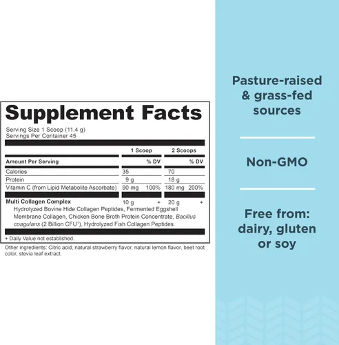 Miniatura 2 de Ancient Nutrition - Péptidos de colágeno hidrolizado en polvo con probióticos, proteína multi-colágeno de fresa y limón para mujeres y hombres