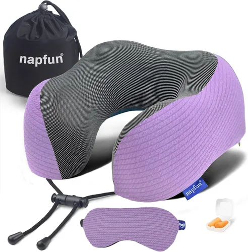 Miniatura 11 de napfun Almohada cervical para viajar, almohada cervical de viaje mejorada para avión, almohada de viaje de espuma viscoelástica 100% pura para Kit