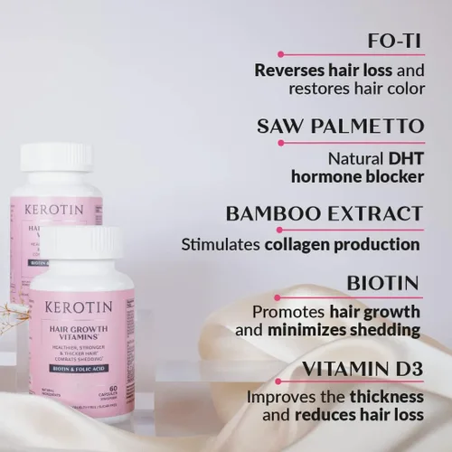 Miniatura 3 de Vitaminas de querotina para el crecimiento del cabello, suplemento de biotina, bloqueador de DHT, estimulador de colágeno, para apoyo a la pérdida