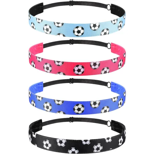 SATINIOR 4 diademas de fútbol antideslizantes para niña, ajustable, color negro, azul, rosa y azul claro