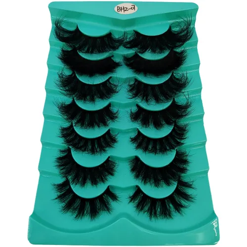 Miniatura 30 de 6 pares de pestañas postizas de ojo de gato, esponjosas pestañas de visón sintético 8D, pestañas dramáticas largas y gruesas (7 pares-BHZ01)