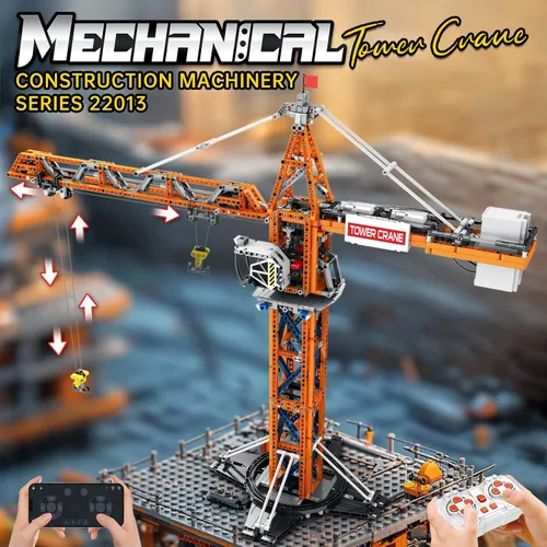 Miniatura 2 de Reobrix Juego de bloques de construcción de grúa, kit de modelo de vehículo de construcción de grúa torre RC con motores duales, 1176 piezas