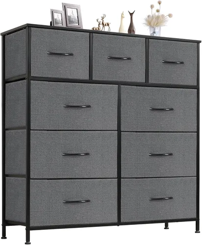 Miniatura 26 de Sweetcrispy Cómoda para dormitorio, cómoda de tela con 8 cajones, cómoda para armario, sala de estar, marco de acero resistente, parte superior