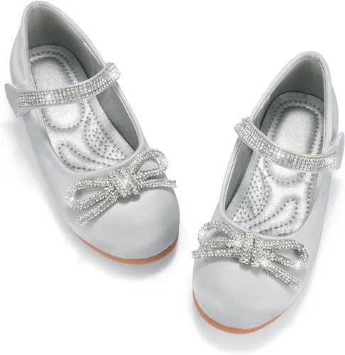 Miniatura 7 de SIMANLAN Zapatos de vestir para niñas con flores, zapatos de princesa Mary Jane, zapatos de ballet para niños pequeños y grandes, zapatos elegantes