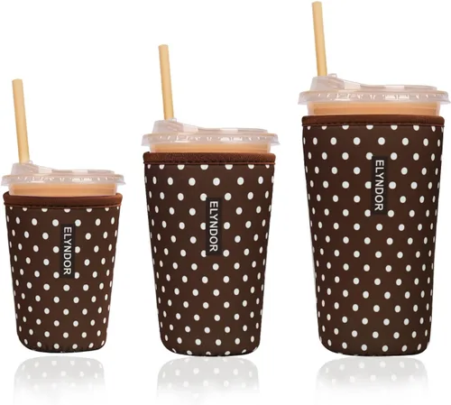 Miniatura 10 de Funda aislante reutilizable para taza de café helado, paquete de 3 fundas de neopreno para bebidas frías y calientes, soporte para bebidas para café