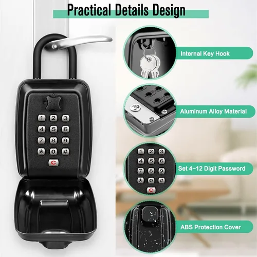 Miniatura 2 de HUANLANG Caja de bloqueo de llave para exterior, caja de bloqueo de combinación de 12 dígitos, caja de seguridad impermeable con código, llave