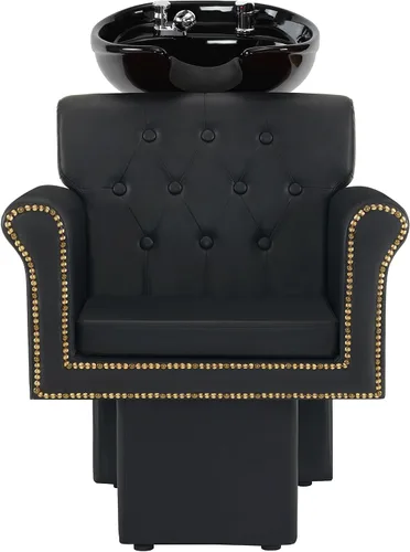 Miniatura 8 de BarberPub Silla de estación de champú negra para estilista, champú retrolavado de cerámica y juego de sillas para salón, salón en casa, barbería 9104