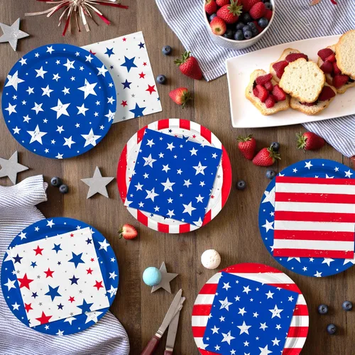Miniatura 6 de Juego de suministros de fiesta del 4 de julio, kit de tema patriótico para decoraciones de día de la independencia y día de elecciones, incluye