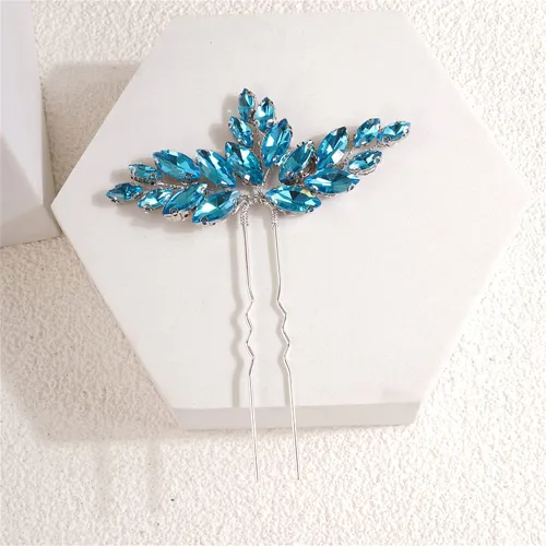 Miniatura 4 de Juego de horquillas y diadema de diamantes de imitación de cristal, piezas de lágrima para niñas de flores nupciales (3 piezas) (azul claro)