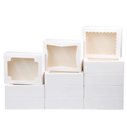 NPLUX Cajas de galletas para panadería con ventana de 8 x 6.5 x 2.5 pulgadas, cajas de pastelería para regalo (paquete de 24, color blanco)