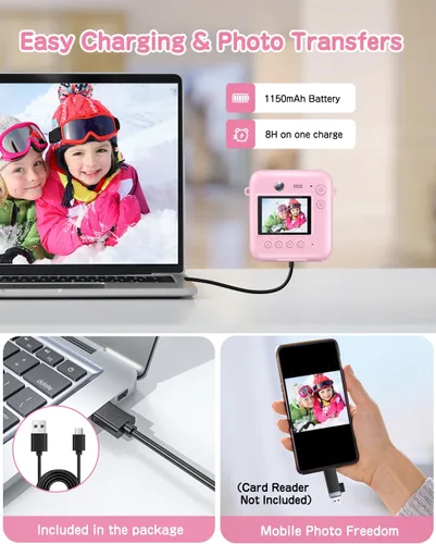 Miniatura 6 de Cámara para Niños con Impresión Instantánea, Cámara Digital Selfie de 48MP para Niños Regalos de Navidad y Cumpleaños, Cámaras de Impresión
