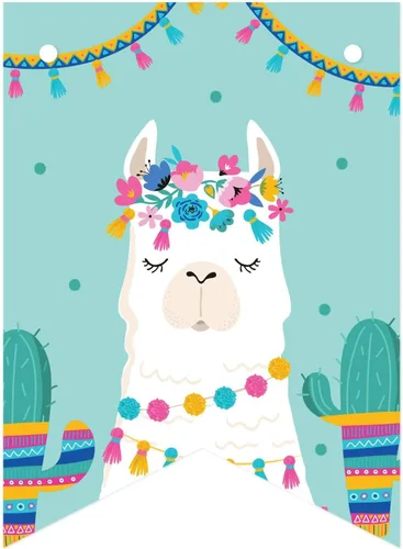 Miniatura 5 de Andaz Press Fiesta de cumpleaños de llama y cactus, banderín colgante personalizado con cuerda, cumpleaños número 16 de Emma, 5 pies, 1 juego