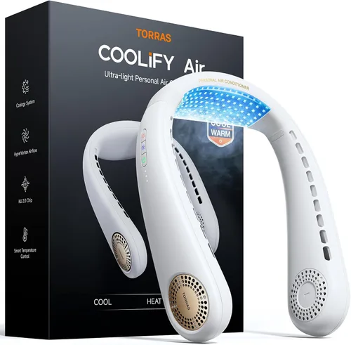 Miniatura 12 de TORRAS COOLiFY Air 2026 Ventilador de cuello mejorado de aire acondicionado, doble flujo de aire profesional, ventilador portátil ultraligero Negro
