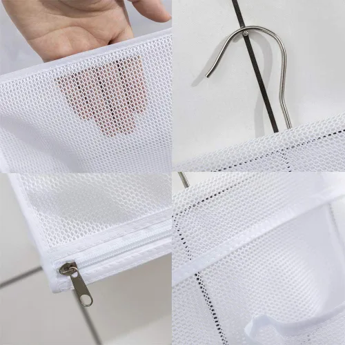 Miniatura 3 de ALYER Bolsa organizadora de juguetes de baño de malla colgante, organizador grande de almacenamiento para ducha con colgador duradero (blanco)