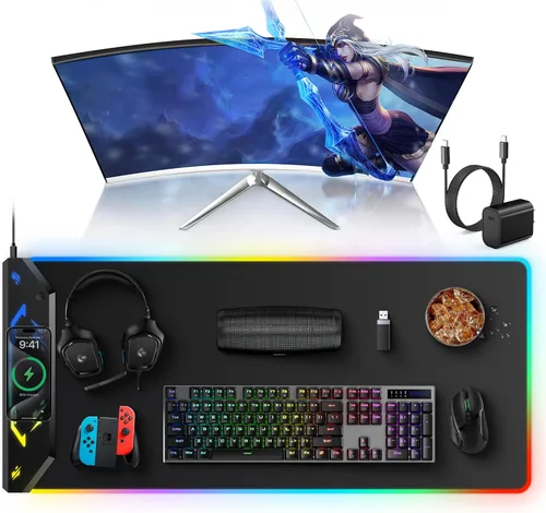Miniatura 11 de TopMade Alfombrilla de mouse de carga inalámbrica, alfombrilla de mouse impermeable para juegos con superficie ultra suave, base antideslizante