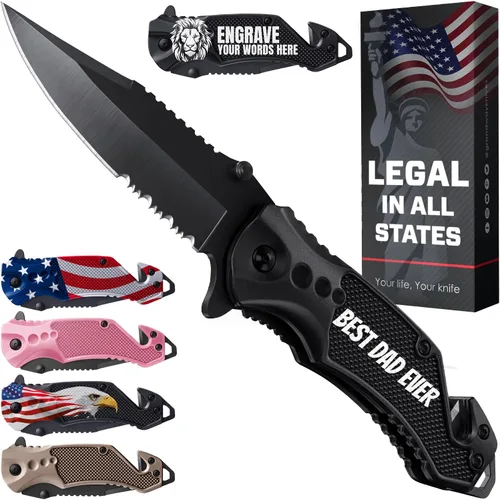 Miniatura 13 de GOOD WORKER Navaja de bolsillo legal con hoja dentada de 2.95 pulgadas, rompedor de vidrio, cortador de cinturón de seguridad, cuchillos plegables