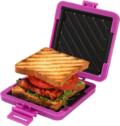 Miniatura 9 de Toastie Sandwichera para microondas, máquina de panini de placa antiadherente, versátil tostadora pequeña, apta para tostadas en horno de Negro