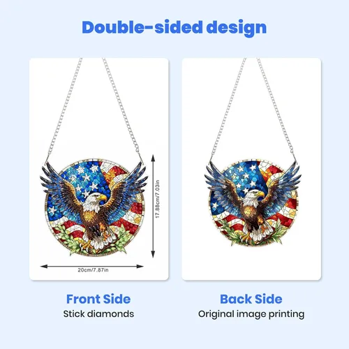Miniatura 5 de MXJSUA Atrapasoles con pintura de diamante de águila calva americana, kits de arte de diamantes para adultos, adornos colgantes con cadena