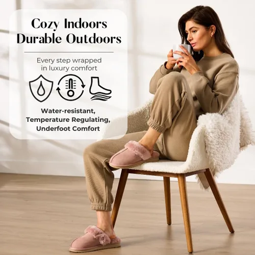 Miniatura 10 de Fireside by Dearfoams Women's Fireside Sydney Shearling Fur IndoorOutdoor Scuff Slipper With Wide Widths