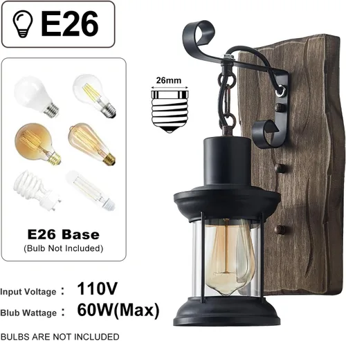 Miniatura 9 de Aplique de pared industrial vintage, lámparas rústicas de madera de metal para interiores, aplique de pared negro para comedor, pasillo, hotel, bar